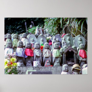 Rows of small Jizo monk statues with bibs - Japan Poster