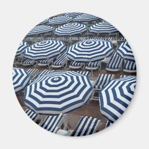Rows Of Striped Beach Umbrellas With Sun Beds Magnet