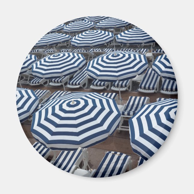 Rows Of Striped Beach Umbrellas With Sun Beds Magnet (Front)