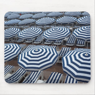 Rows Of Striped Beach Umbrellas With Sun Beds Mouse Pad