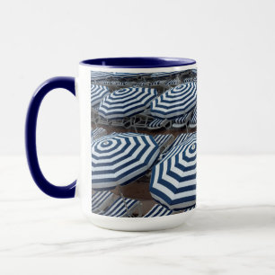 Rows Of Striped Beach Umbrellas With Sun Beds Mug