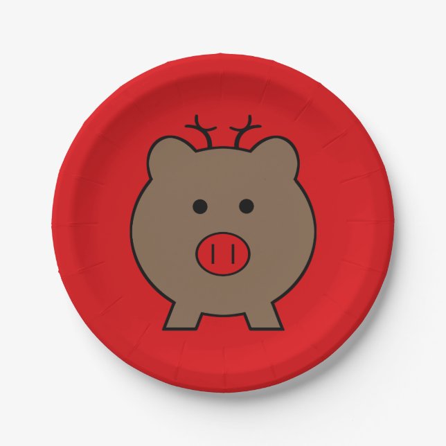 Roy the Christmas Pig Paper Plate (Front)