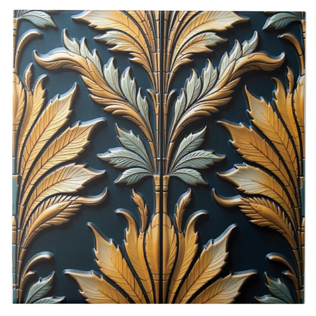 Royal Acanthus Lapis Ceramic Tile (Front)