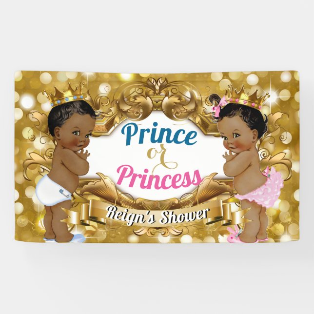 Royal African Gender Reveal Gold Glitter Banner (Horizontal)