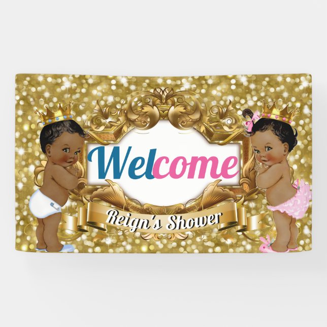 Royal African Gender Reveal Gold Glitter Welcome Banner (Horizontal)