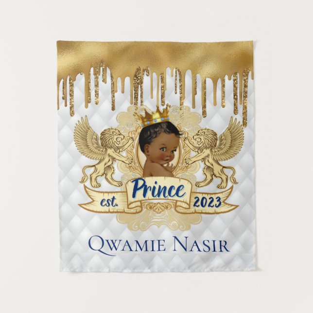 Royal African Prince | Blue Glitter Drip Tapestry (Front)
