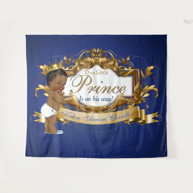 Royal African Prince Blue|Gold Fancy Backdrop Tapestry (Front (Horizontal))