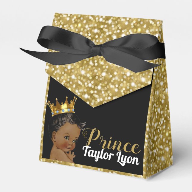 Royal African Prince Gold Glitter Elegant Favour Box (Front Side)