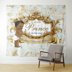 Royal African Prince Marble Gold & Blue Backdrop Tapestry