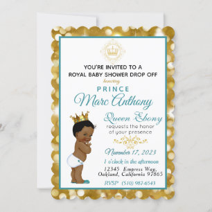 Royal African Prince Teal & Gold Glitter Fancy Invitation