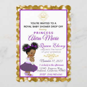 Royal African Princess Purple Gold Glitter Fancy Invitation