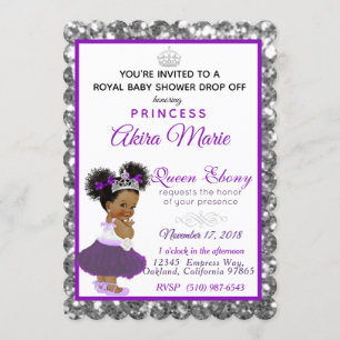 Royal African Princess Purple Silver Glitter Fancy Invitation