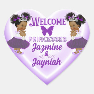Royal African Purple Princesses Twin Baby Shower  Heart Sticker