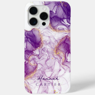 Royal Amethyst GoldGlitter Watercolor Customisable iPhone 15 Pro Max Case