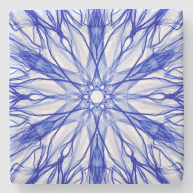 Royal and Mid Blue Fractal Stone Coaster (Front)
