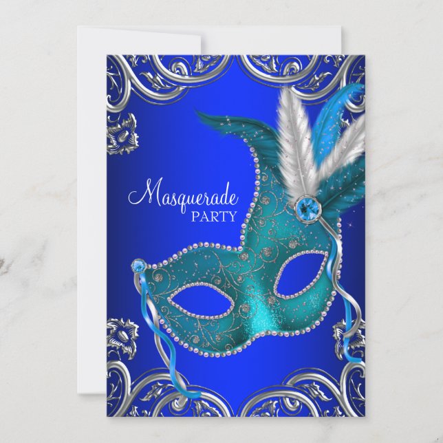 Royal and Teal Blue Masquerade Party Invitation (Front)
