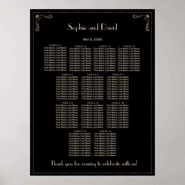 Royal Art Deco Great Gatsby Wedding Seating Chart (Front)
