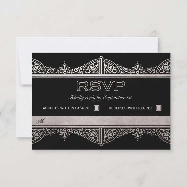 Royal Art Deco Wedding RSVP Cards - Silver Foil (Front)