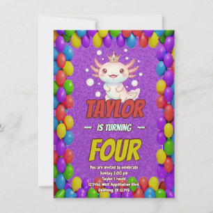 Royal Axolotl 4th Birthday Invite