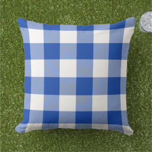 Royal Azure and White Gingham Check Buffalo Plaid Cushion