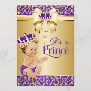 Royal Baby Shower Purple & Gold Prince Crown Invitation