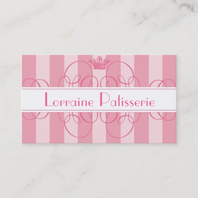 Royal Bakery Pink Calligraphy Crown Business Cards (Front)