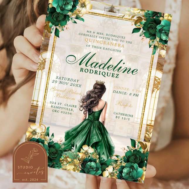 Royal Ballroom Emerald Green Quinceanera Invitation (Creator Uploaded)