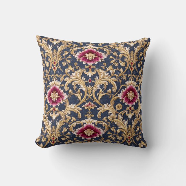 Royal Baroque Floral on Deep Blue Cushion (Front)
