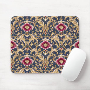 Royal Baroque Floral on Deep Blue Mouse Pad