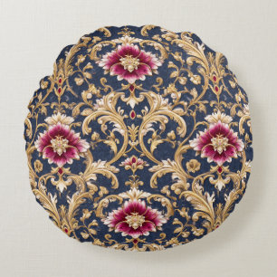Royal Baroque Floral on Deep Blue Round Cushion