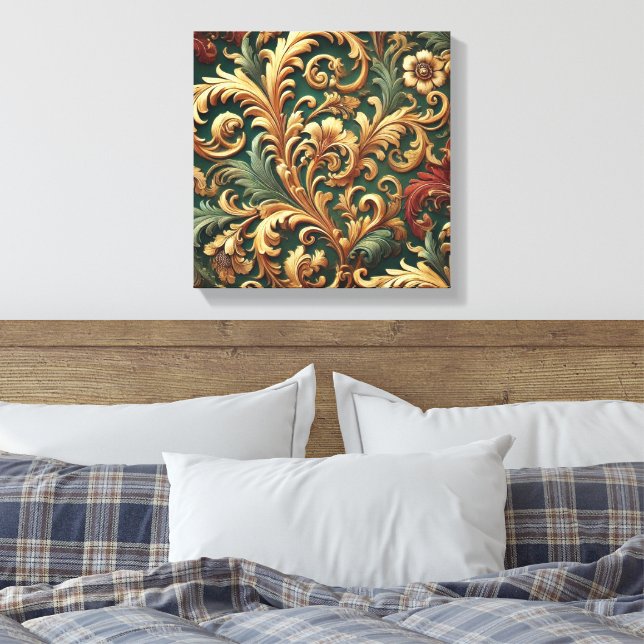 Royal Baroque Floral Pattern Canvas Print (Insitu(Bedroom))