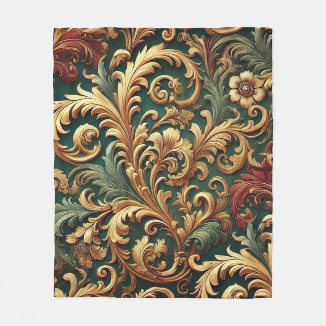 Royal Baroque Floral Pattern Fleece Blanket (Front)