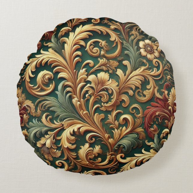 Royal Baroque Floral Pattern Round Cushion (Front)
