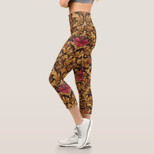Royal Baroque Floral with Gold Ornament Capri Leggings