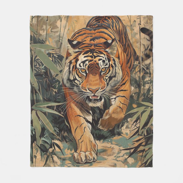 Royal Bengal Tiger Walking Fleece Blanket (Front)