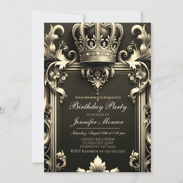 Royal Birthday Party Crown Ornate Invitation (Front)