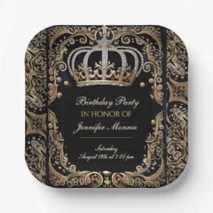 Royal Birthday Party Crown Ornate Invitation Paper Plate