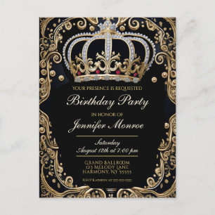 Royal Birthday Party Crown Ornate Invitation Postcard