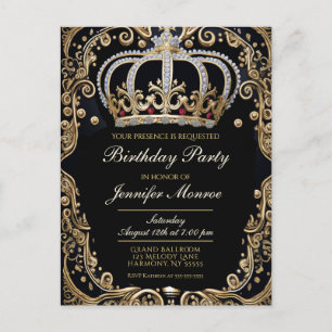 Royal Birthday Party Crown Ornate Invitation Postcard