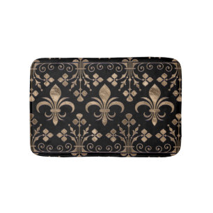 Royal black and gold Fleur-de-lis ornament Bath Mat