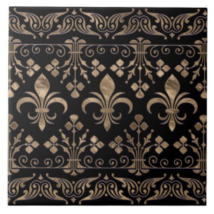 Royal black and gold Fleur-de-lis ornament Ceramic Tile