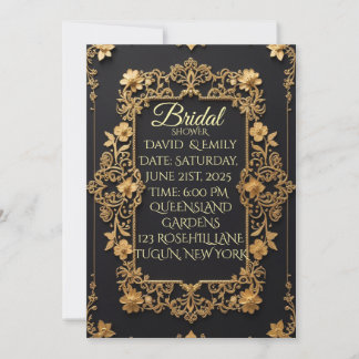 Royal Black and Gold Wedding Invitation