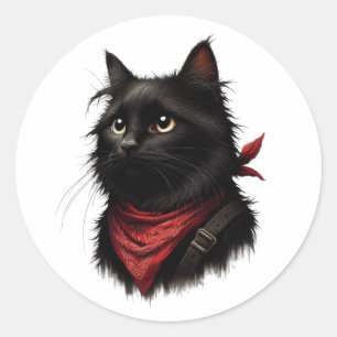 Royal Black Cat with Red Crown Classic Round Sticker