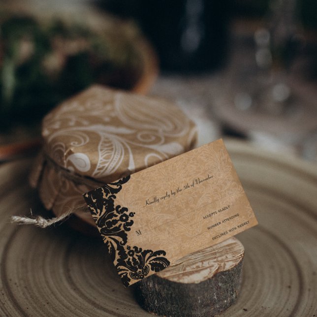 Royal Black Damask Wedding RSVP (Creator Uploaded)