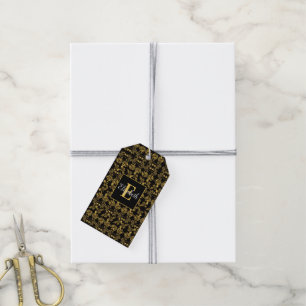 Royal Black & Gold Damask Floral Custom Name Gift Tags