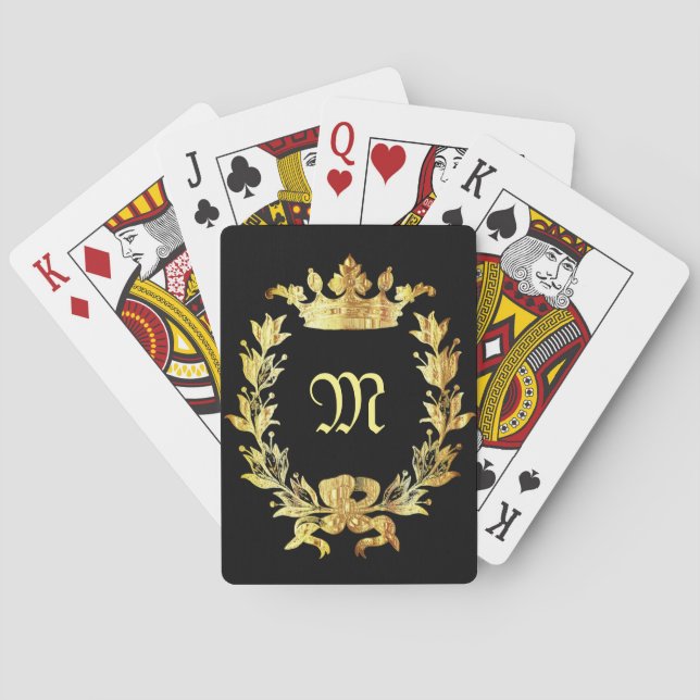 Royal black gold monogram playing cards (Back)