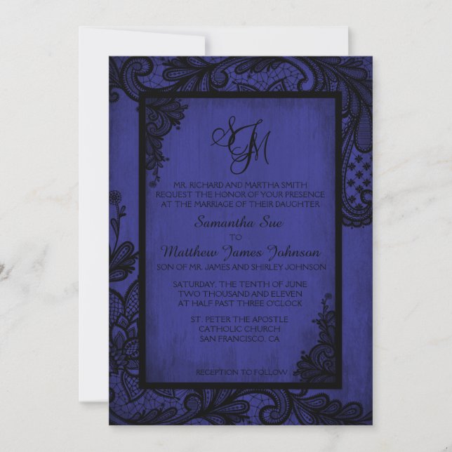 Royal Black Lace Gothic Wedding Invitation Card (Front)