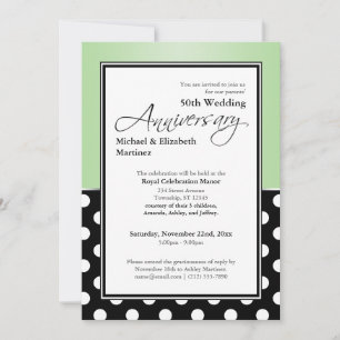 Royal Black Polka Dot Green 50th Anniversary Invitation