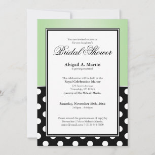 Royal Black Polka Dot Green Bridal Shower Invitation