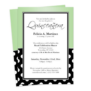 Royal Black Polka Dot Green Quinceañera Invitation